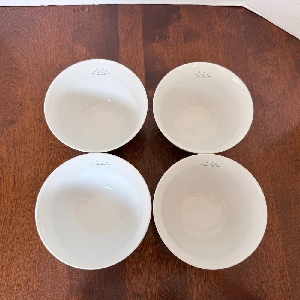Crate & Barrel Kahla Bowls 4pc White Germany Excellent Sun Graphic 5.25in